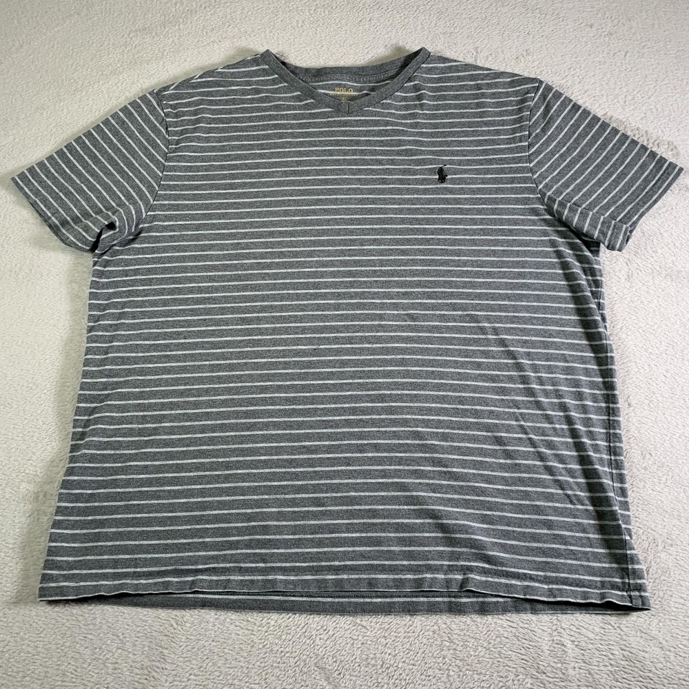 Polo Ralph Lauren Shirt Mens XL Gray White Striped Cotton Tee Casual Crewneck
